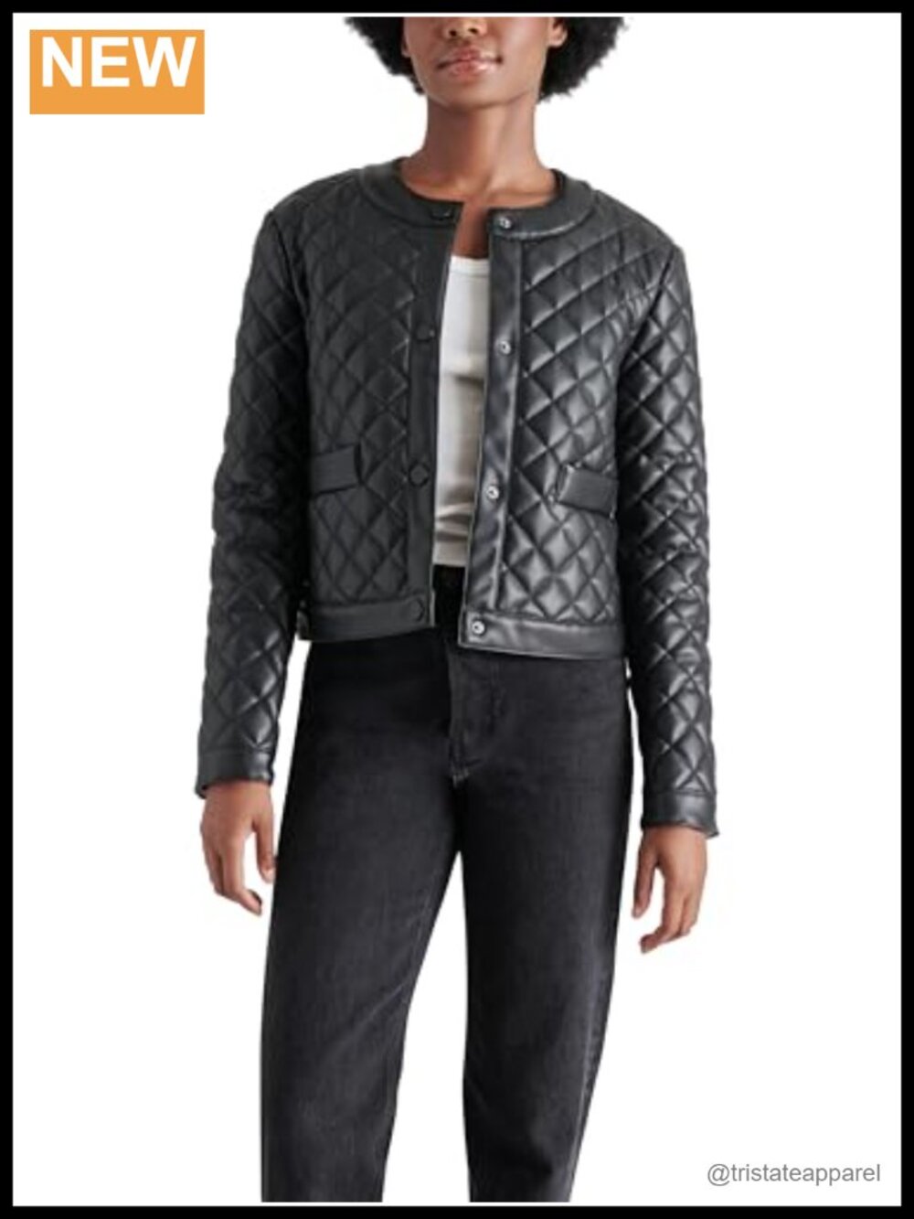 Quilted Vegan Leather Martine Jacket Snap Front Slim Fit